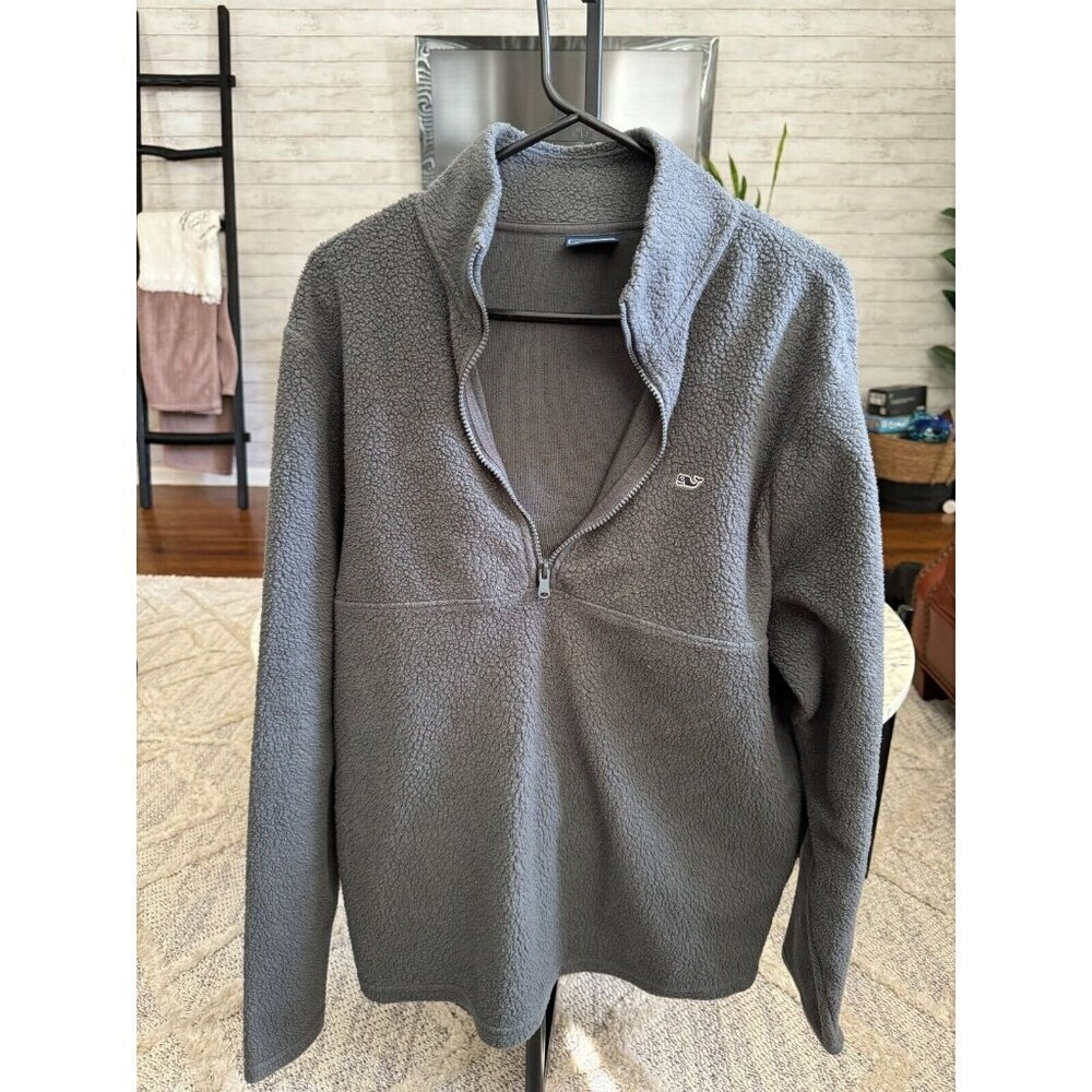Vineyard Vines Grey Fuzzy Classic 1/4 Zip Condor Pullover Jacket Mens Size Small
